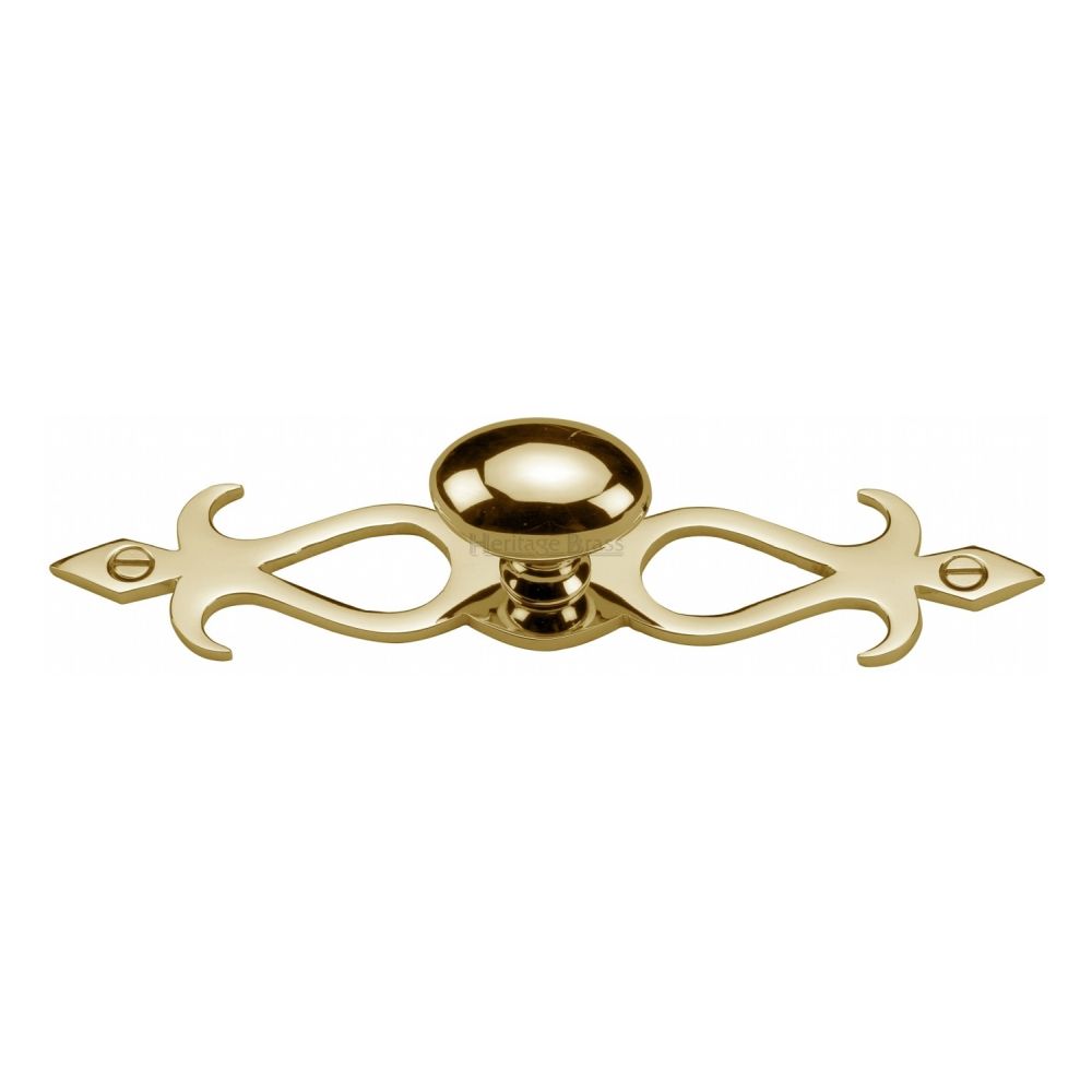 This is an image of a Heritage Brass - Cabinet Knob Oval/Backplate Design 32mm Polished Brass Finish, c3072-32-pb that is available to order from Trade Door Handles in Kendal.