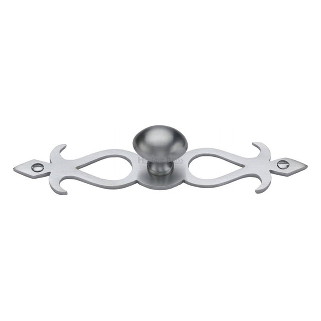 This is an image of a Heritage Brass - Cabinet Knob Oval/Backplate Design 32mm Satin Chrome Finish, c3072-32-sc that is available to order from Trade Door Handles in Kendal.