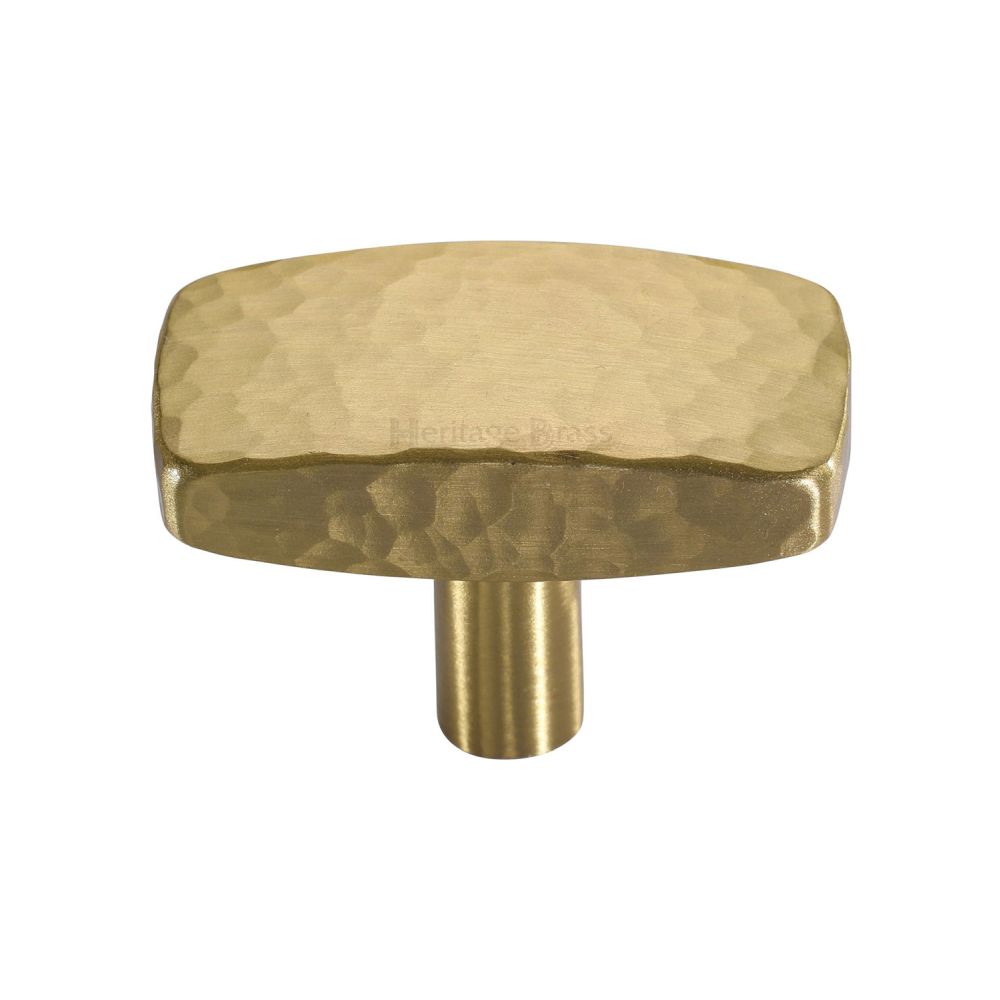This is a image of a Heritage Brass - Cabinet Knob Rectangular Hammered Design 41mm Sat. Brass Finish that is available to order from Trade Door Handles in Kendal