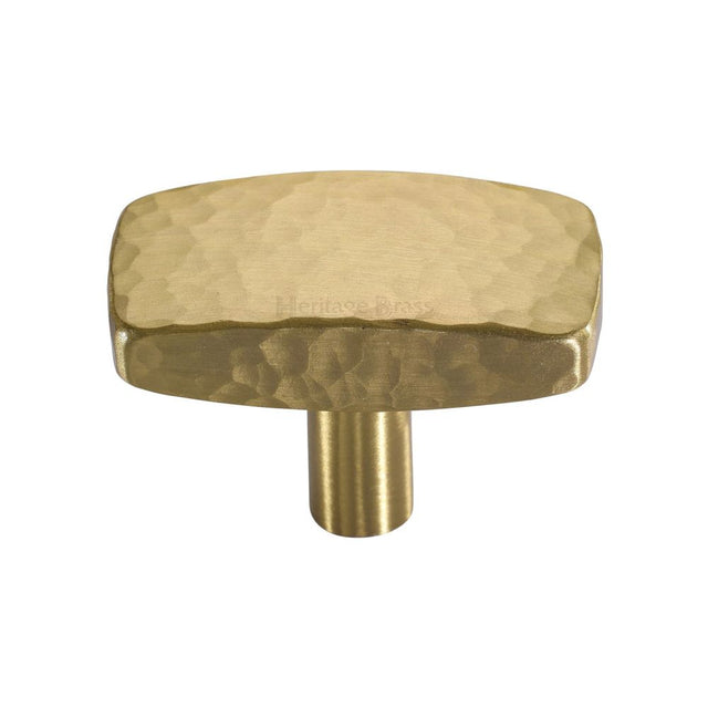 This is an image of a Heritage Brass - Cabinet Knob Rectangular Hammered Design 41mm Satin Brass Finish, c3386-41-sb that is available to order from Trade Door Handles in Kendal.