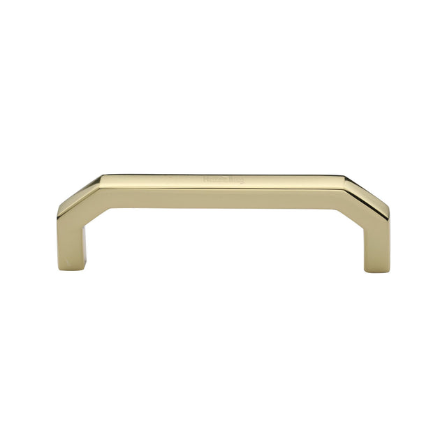 This is an image of a Heritage Brass - Cabinet Pull Hex Angular Design 101mm CTC Polished Brass Finish, c3465-101-pb that is available to order from Trade Door Handles in Kendal.