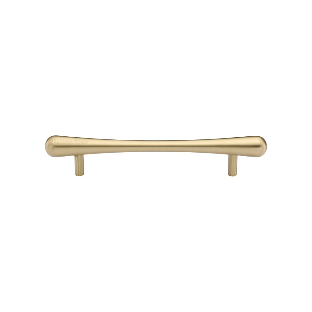 This is an image of a Heritage Brass - Cabinet Pull T-Bar Raindrop Design 128mm CTC Satin Brass Finish, c3570-128-sb that is available to order from Trade Door Handles in Kendal.