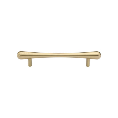 This is an image of a Heritage Brass - Cabinet Pull T-Bar Raindrop Design 128mm CTC Satin Brass Finish, c3570-128-sb that is available to order from Trade Door Handles in Kendal.