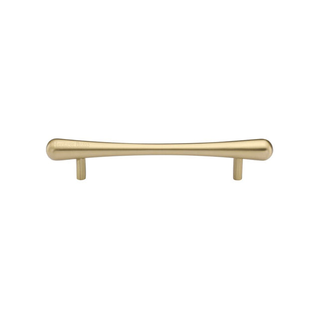 This is an image of a Heritage Brass - Cabinet Pull T-Bar Raindrop Design 128mm CTC Satin Brass Finish, c3570-128-sb that is available to order from Trade Door Handles in Kendal.