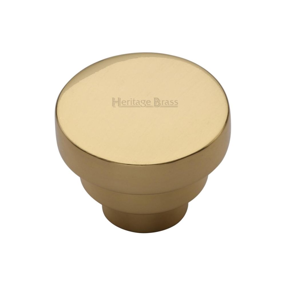 This is an image of a Heritage Brass - Cabinet Knob Round Stepped Design 32mm Polished Brass Finish, c3624-32-pb that is available to order from Trade Door Handles in Kendal.