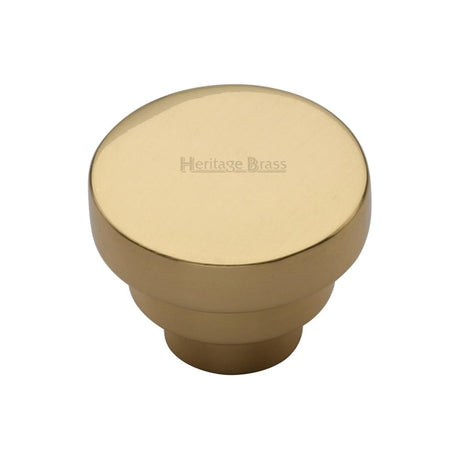 This is an image of a Heritage Brass - Cabinet Knob Round Stepped Design 32mm Polished Brass Finish, c3624-32-pb that is available to order from Trade Door Handles in Kendal.