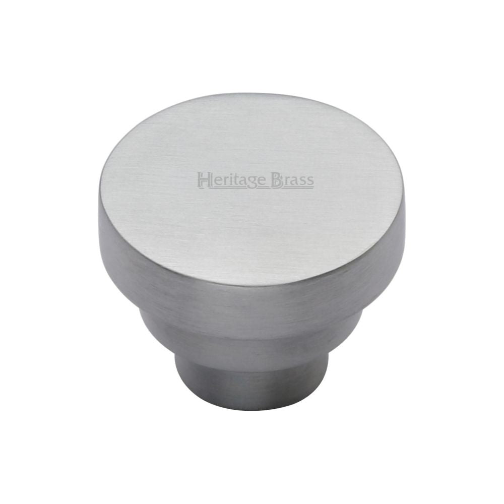 This is an image of a Heritage Brass - Cabinet Knob Round Stepped Design 32mm Satin Chrome Finish, c3624-32-sc that is available to order from Trade Door Handles in Kendal.