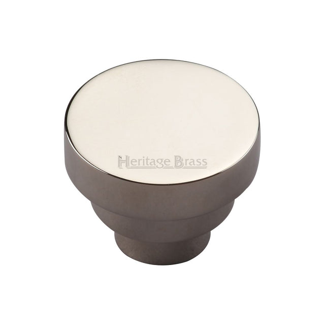 This is a image of a Heritage Brass - Cabinet Knob Round Stepped Design 38mm Pol. Nickel Finish that is available to order from Trade Door Handles in Kendal