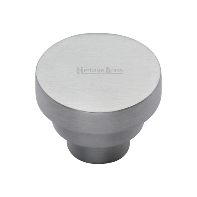 This is an image of a Heritage Brass - Cabinet Knob Round Stepped Design 38mm Satin Chrome Finish, c3624-38-sc that is available to order from Trade Door Handles in Kendal.