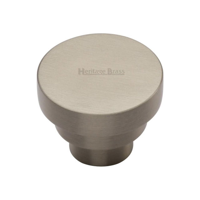 This is a image of a Heritage Brass - Cabinet Knob Round Stepped Design 38mm Sat. Nickel Finish that is available to order from Trade Door Handles in Kendal