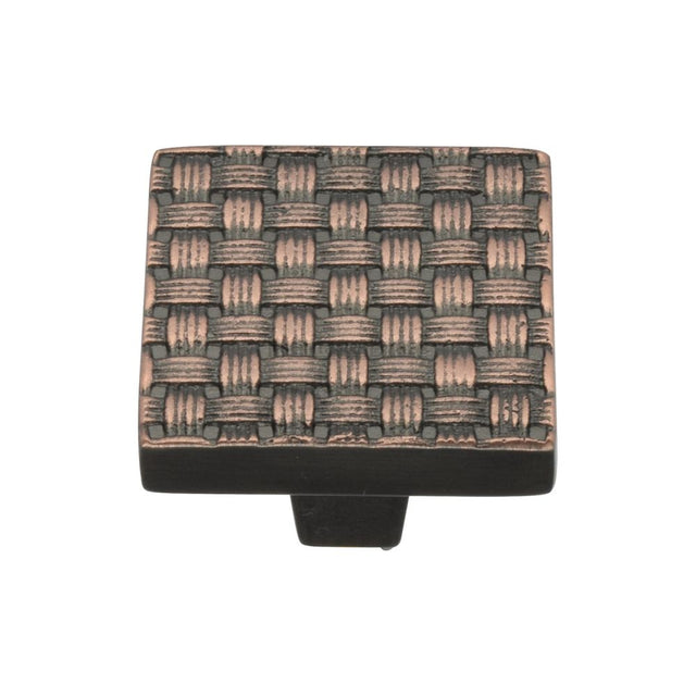 This is an image of a Heritage Brass - Cabinet Knob Square Weave Design 32mm Aged Copper Finish, c3631-32-ac that is available to order from Trade Door Handles in Kendal.