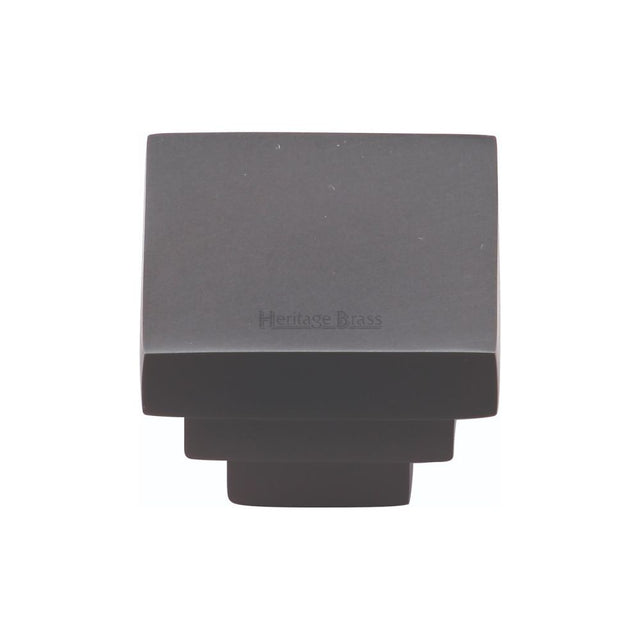 This is a image of a Heritage Brass - Cabinet Knob Square Stepped Design 32mm Matt Black Finish that is available to order from Trade Door Handles in Kendal