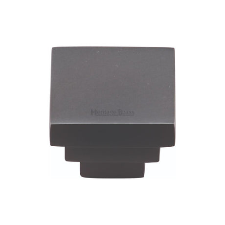 This is an image of a Heritage Brass - Cabinet Knob Square Stepped Design 32mm Matt Black Finish, c3672-32-bkmt that is available to order from Trade Door Handles in Kendal.