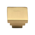 This is an image of a Heritage Brass - Cabinet Knob Square Stepped Design 32mm Satin Brass Finish, c3672-32-sb that is available to order from Trade Door Handles in Kendal.