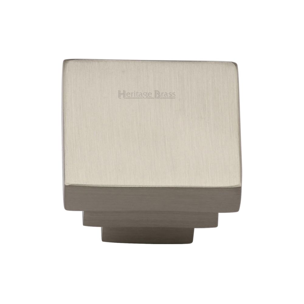 This is an image of a Heritage Brass - Cabinet Knob Square Stepped Design 32mm Satin Nickel Finish, c3672-32-sn that is available to order from Trade Door Handles in Kendal.