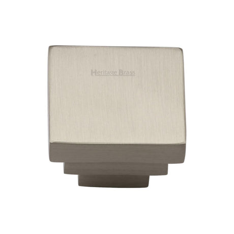 This is an image of a Heritage Brass - Cabinet Knob Square Stepped Design 32mm Satin Nickel Finish, c3672-32-sn that is available to order from Trade Door Handles in Kendal.