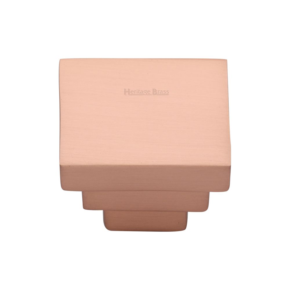 This is an image of a Heritage Brass - Cabinet Knob Square Stepped Design 32mm Satin Rose Gold Finish, c3672-32-srg that is available to order from Trade Door Handles in Kendal.