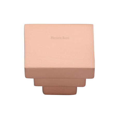 This is an image of a Heritage Brass - Cabinet Knob Square Stepped Design 32mm Satin Rose Gold Finish, c3672-32-srg that is available to order from Trade Door Handles in Kendal.