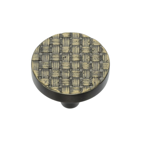 This is a image of a Heritage Brass - Cabinet Knob Round Weave Design 32mm Aged Brass Finish that is available to order from Trade Door Handles in Kendal