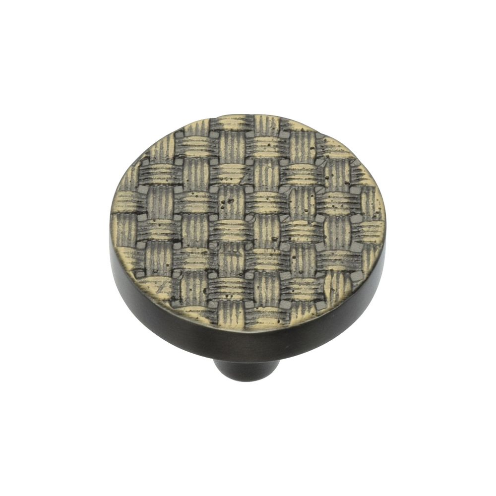 This is an image of a Heritage Brass - Cabinet Knob Round Weave Design 32mm Aged Brass Finish, c3675-32-ab that is available to order from Trade Door Handles in Kendal.