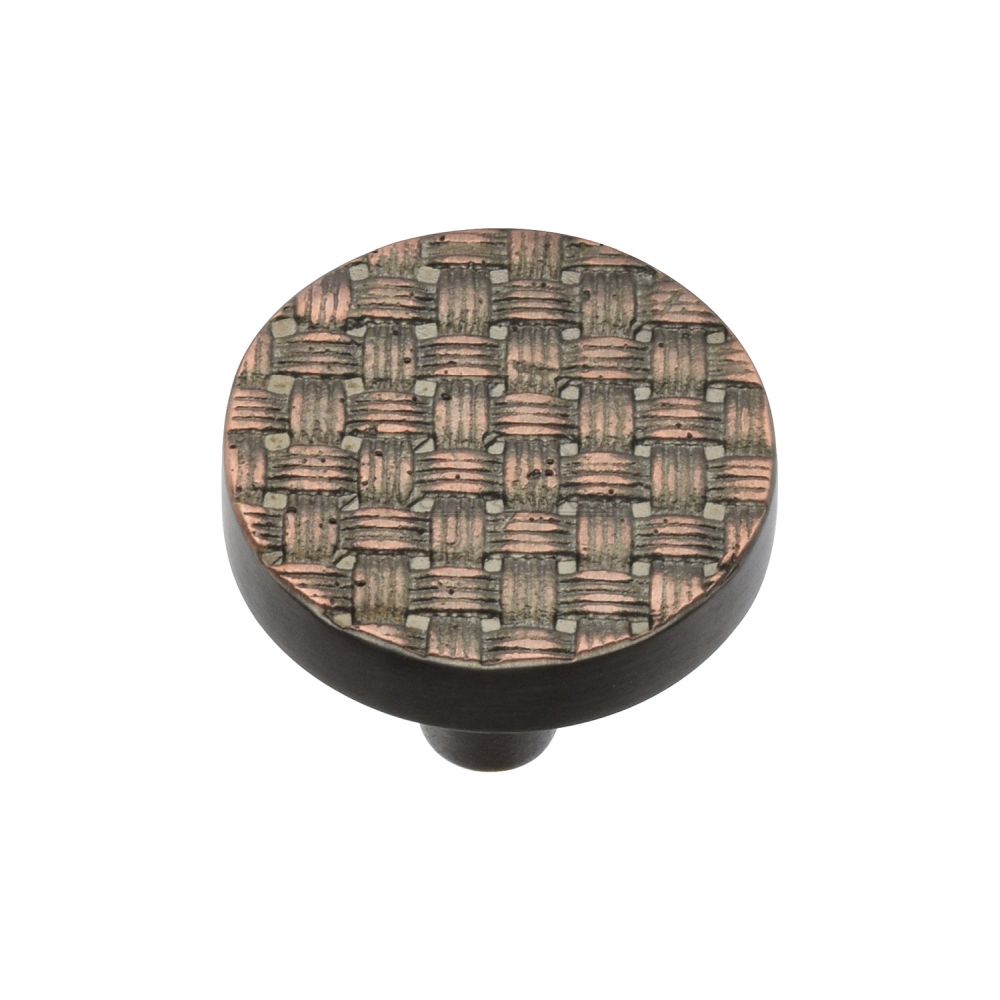 This is an image of a Heritage Brass - Cabinet Knob Round Weave Design 32mm Aged Copper Finish, c3675-32-ac that is available to order from Trade Door Handles in Kendal.