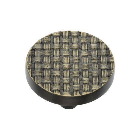 This is a image of a Heritage Brass - Cabinet Knob Round Weave Design 38mm Aged Brass Finish that is available to order from Trade Door Handles in Kendal