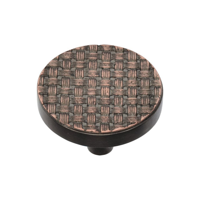 This is a image of a Heritage Brass - Cabinet Knob Round Weave Design 38mm Aged Copper Finish that is available to order from Trade Door Handles in Kendal