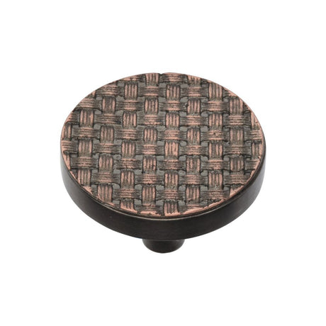 This is an image of a Heritage Brass - Cabinet Knob Round Weave Design 38mm Aged Copper Finish, c3675-38-ac that is available to order from Trade Door Handles in Kendal.