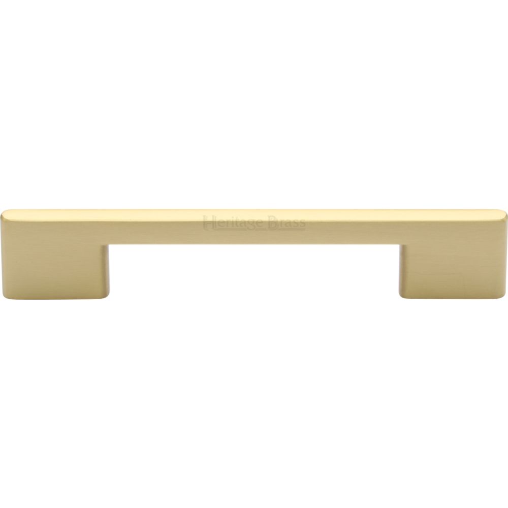 This is an image of a Heritage Brass - Cabinet Pull Slim Metro Design 128mm CTC Satin Brass Finish, c3681-128-sb that is available to order from Trade Door Handles in Kendal.