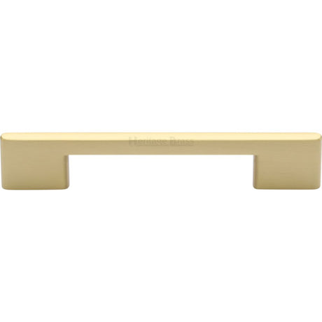 This is an image of a Heritage Brass - Cabinet Pull Slim Metro Design 128mm CTC Satin Brass Finish, c3681-128-sb that is available to order from Trade Door Handles in Kendal.