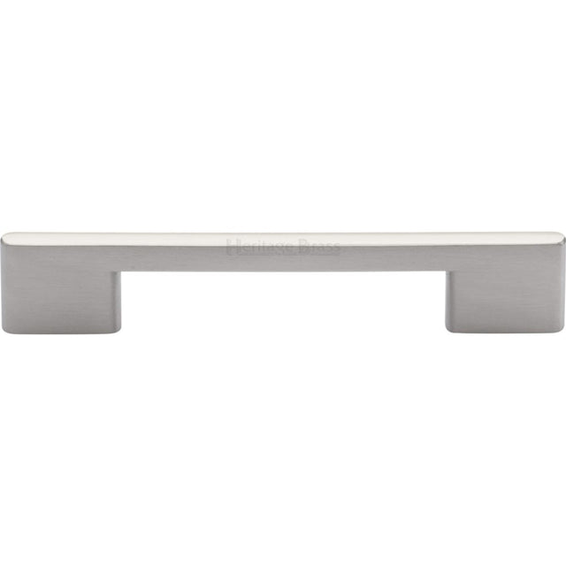 This is an image of a Heritage Brass - Cabinet Pull Slim Metro Design 128mm CTC Satin Nickel Finish, c3681-128-sn that is available to order from Trade Door Handles in Kendal.