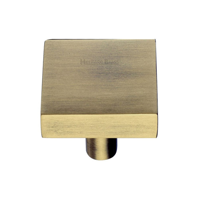 This is an image of a Heritage Brass - Cabinet Knob Square Design 32mm Antique Brass Finish, c3685-32-at that is available to order from Trade Door Handles in Kendal.