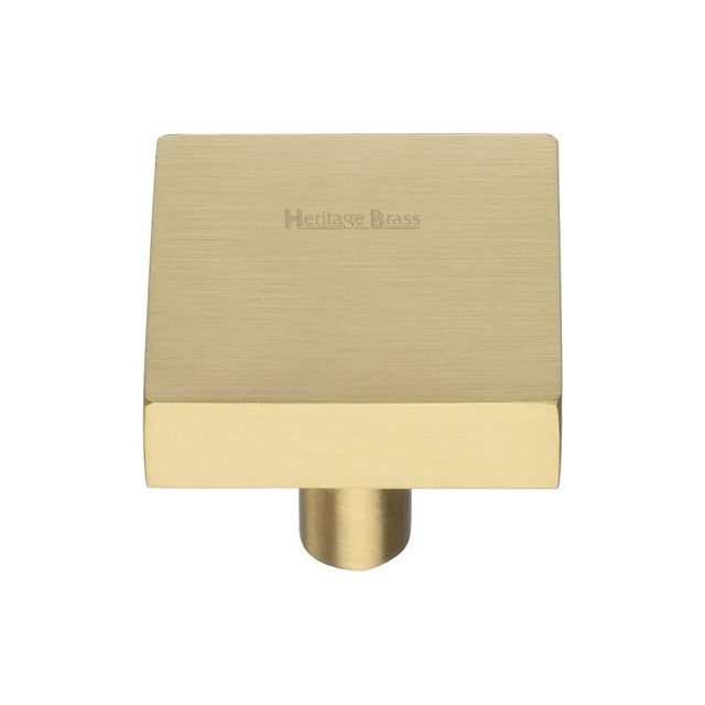 This is an image of a Heritage Brass - Cabinet Knob Square Design 32mm Satin Brass Finish, c3685-32-sb that is available to order from Trade Door Handles in Kendal.