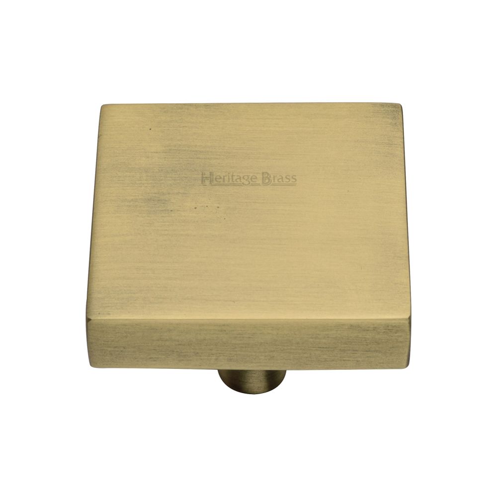 This is an image of a Heritage Brass - Cabinet Knob Square Design 38mm Antique Brass Finish, c3685-38-at that is available to order from Trade Door Handles in Kendal.