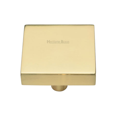 This is an image of a Heritage Brass - Cabinet Knob Square Design 38mm Polished Brass Finish, c3685-38-pb that is available to order from Trade Door Handles in Kendal.