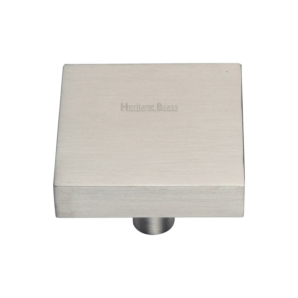 This is an image of a Heritage Brass - Cabinet Knob Square Design 38mm Satin Nickel Finish, c3685-38-sn that is available to order from Trade Door Handles in Kendal.