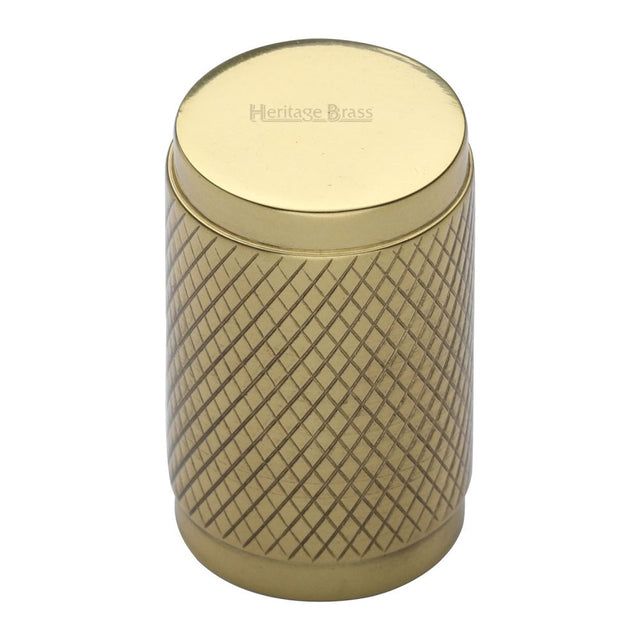 This is an image of a Heritage Brass - Cabinet Knob Cylindric Knurled Design 21mm Polished Brass Finish, c3840-pb that is available to order from Trade Door Handles in Kendal.