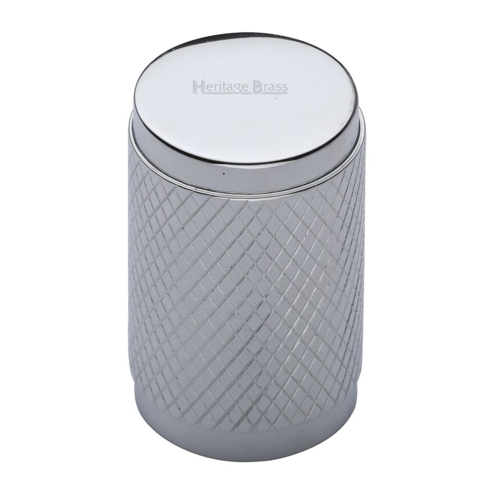 This is an image of a Heritage Brass - Cabinet Knob Cylindric Knurled Design 21mm Polished Chrome Finish, c3840-pc that is available to order from Trade Door Handles in Kendal.