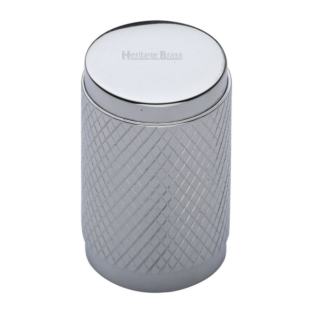 This is an image of a Heritage Brass - Cabinet Knob Cylindric Knurled Design 21mm Polished Chrome Finish, c3840-pc that is available to order from Trade Door Handles in Kendal.