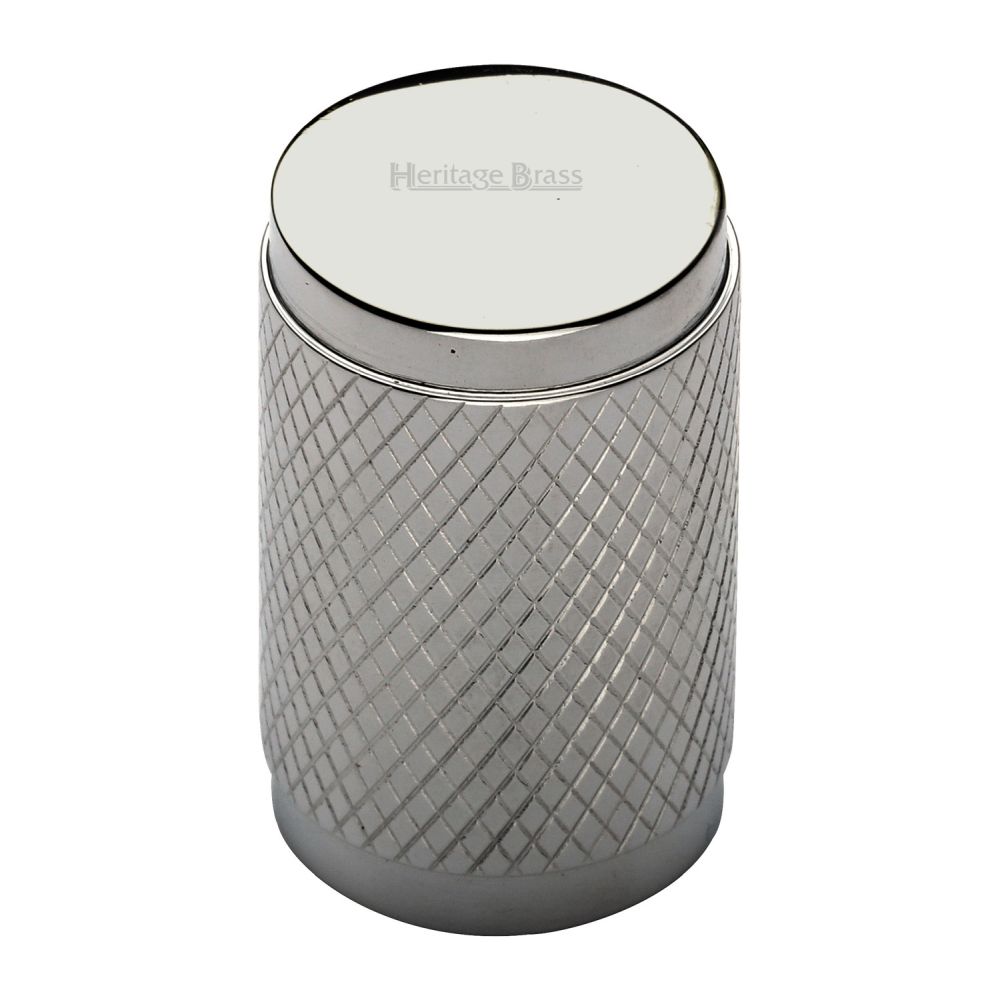 This is an image of a Heritage Brass - Cabinet Knob Cylindric Knurled Design 21mm Polished Nickel Finish, c3840-pnf that is available to order from Trade Door Handles in Kendal.