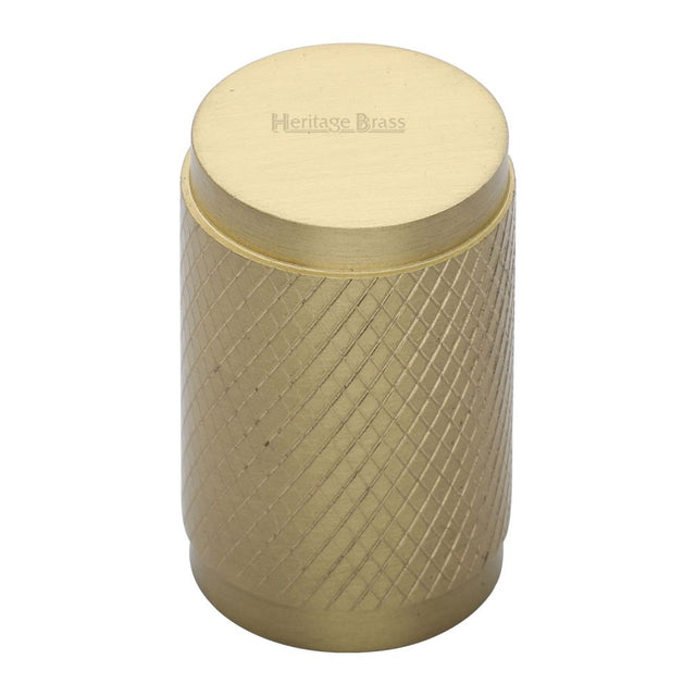 This is a image of a Heritage Brass - Cabinet Knob Cylindric Knurled Design 21mm Sat. Brass Finish that is available to order from Trade Door Handles in Kendal