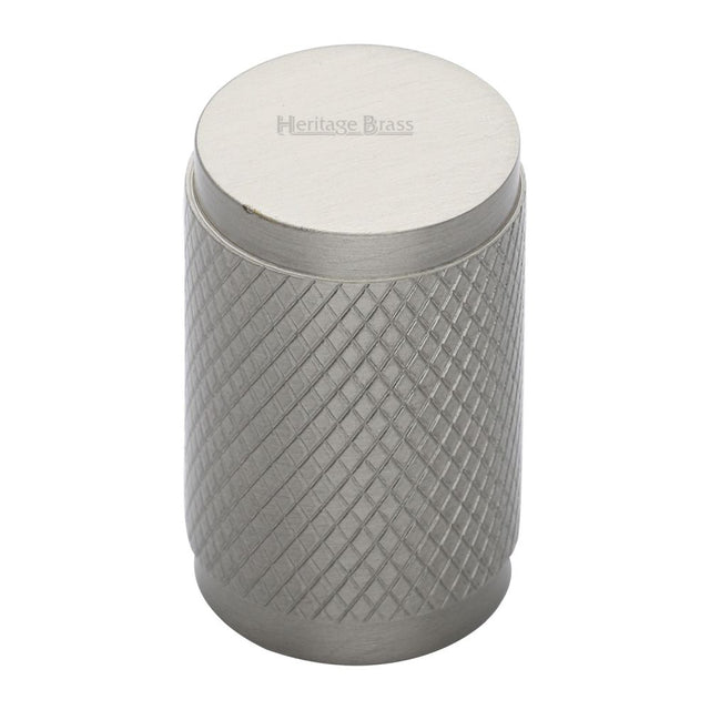 This is a image of a Heritage Brass - Cabinet Knob Cylindric Knurled Design 21mm Sat. Nickel Finish that is available to order from Trade Door Handles in Kendal