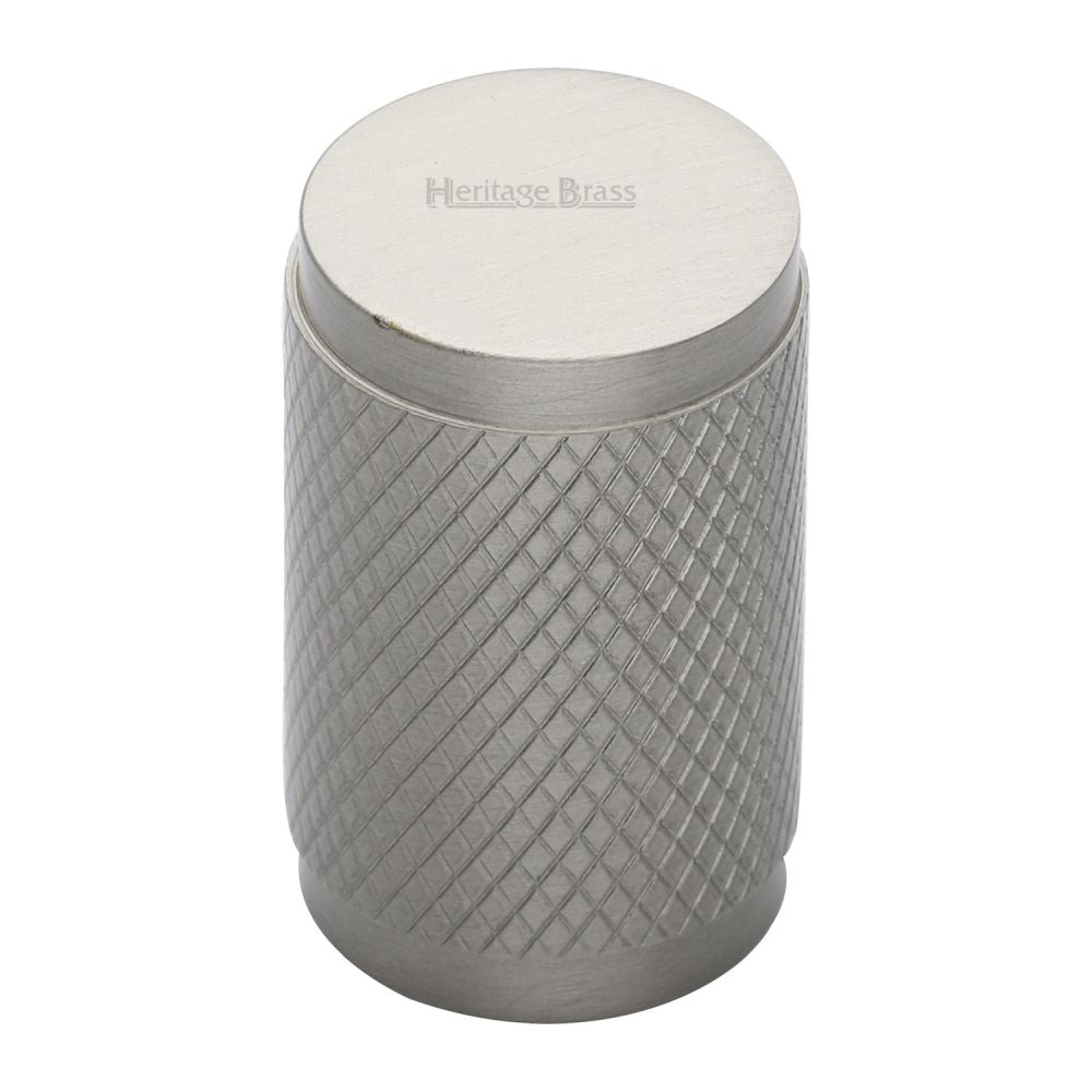 This is an image of a Heritage Brass - Cabinet Knob Cylindric Knurled Design 21mm Satin Nickel Finish, c3840-sn that is available to order from Trade Door Handles in Kendal.