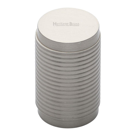 This is an image of a Heritage Brass - Cabinet Knob Cylindric Ribbed Design 21mm Satin Nickel Finish, c3850-sn that is available to order from Trade Door Handles in Kendal.