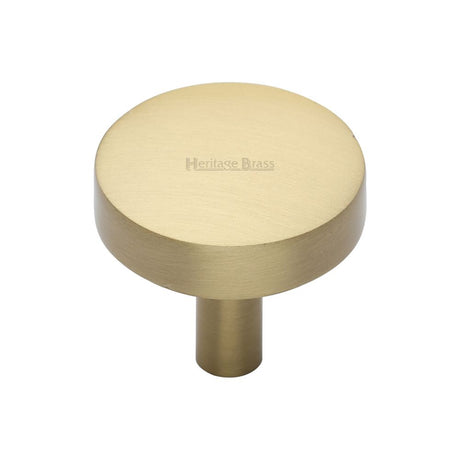 This is an image of a Heritage Brass - Cabinet Knob Domed Disc Design 32mm Satin Brass Finish, c3875-32-sb that is available to order from Trade Door Handles in Kendal.