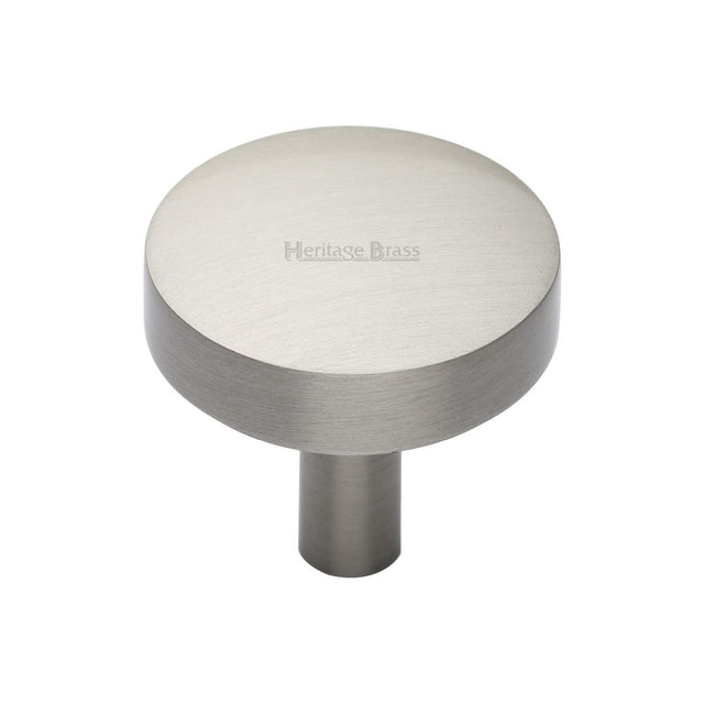 This is a image of a Heritage Brass - Cabinet Knob Domed Disc Design 32mm Sat. Nickel Finish that is available to order from Trade Door Handles in Kendal