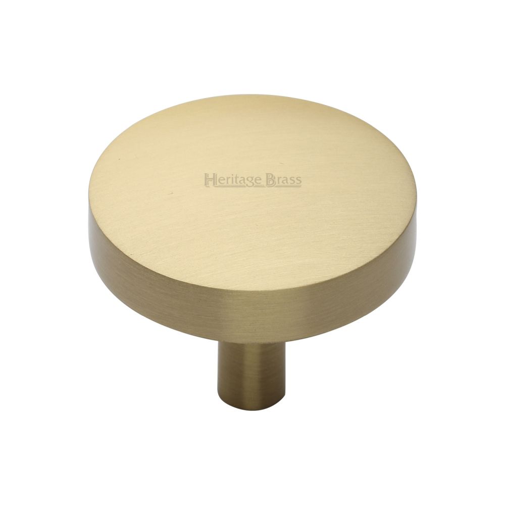 This is an image of a Heritage Brass - Cabinet Knob Domed Disc Design 38mm Satin Brass Finish, c3875-38-sb that is available to order from Trade Door Handles in Kendal.