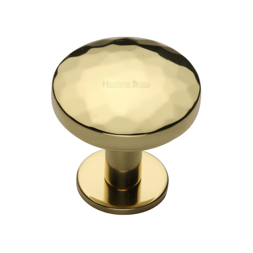 This is an image of a Heritage Brass - Cabinet Knob Round Hammered Design with Rose 32mm Polished Brass Fi, c3876-32-pb that is available to order from Trade Door Handles in Kendal.