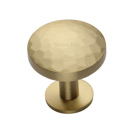 This is an image of a Heritage Brass - Cabinet Knob Round Hammered Design with Rose 32mm Satin Brass Fi, c3876-32-sb that is available to order from Trade Door Handles in Kendal.