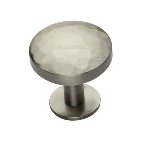 This is an image of a Heritage Brass - Cabinet Knob Round Hammered Design with Rose 32mm Satin Nickel F, c3876-32-sn that is available to order from Trade Door Handles in Kendal.